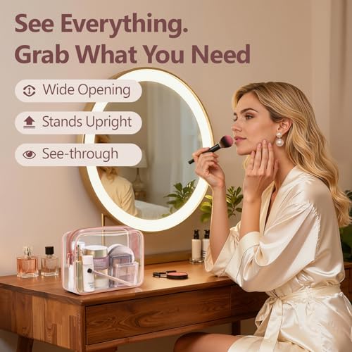 PACKISM Clear Makeup Bag Set — 1 Medium + 1 Large TSA 3-1-1 Approved, Rose Pink