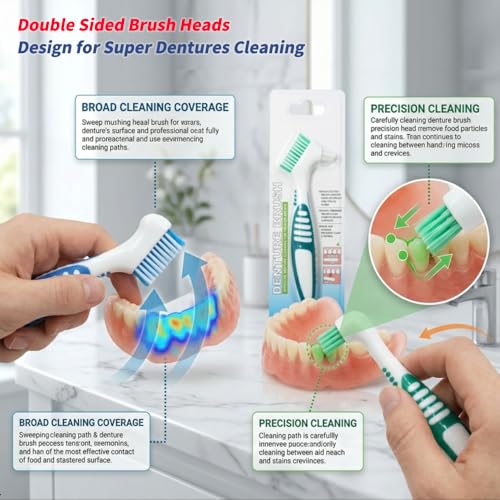 4-Pack Denture Cleaning Brushes with Carrying Case - Double-Sided Heads