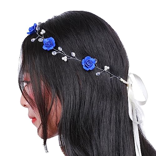 Missgrace Navy Blue Bridal Headband with Crystals & Silver Wire - Ivory & Blue Variations