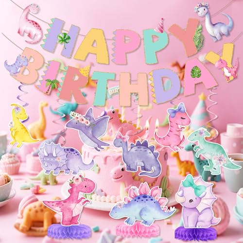Pastel Dinosaur Birthday Party Decorations Set for Girls
