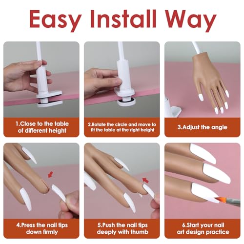 BORNBYME Adjustable Nail Practice Hand with 200 Nail Tips for Training