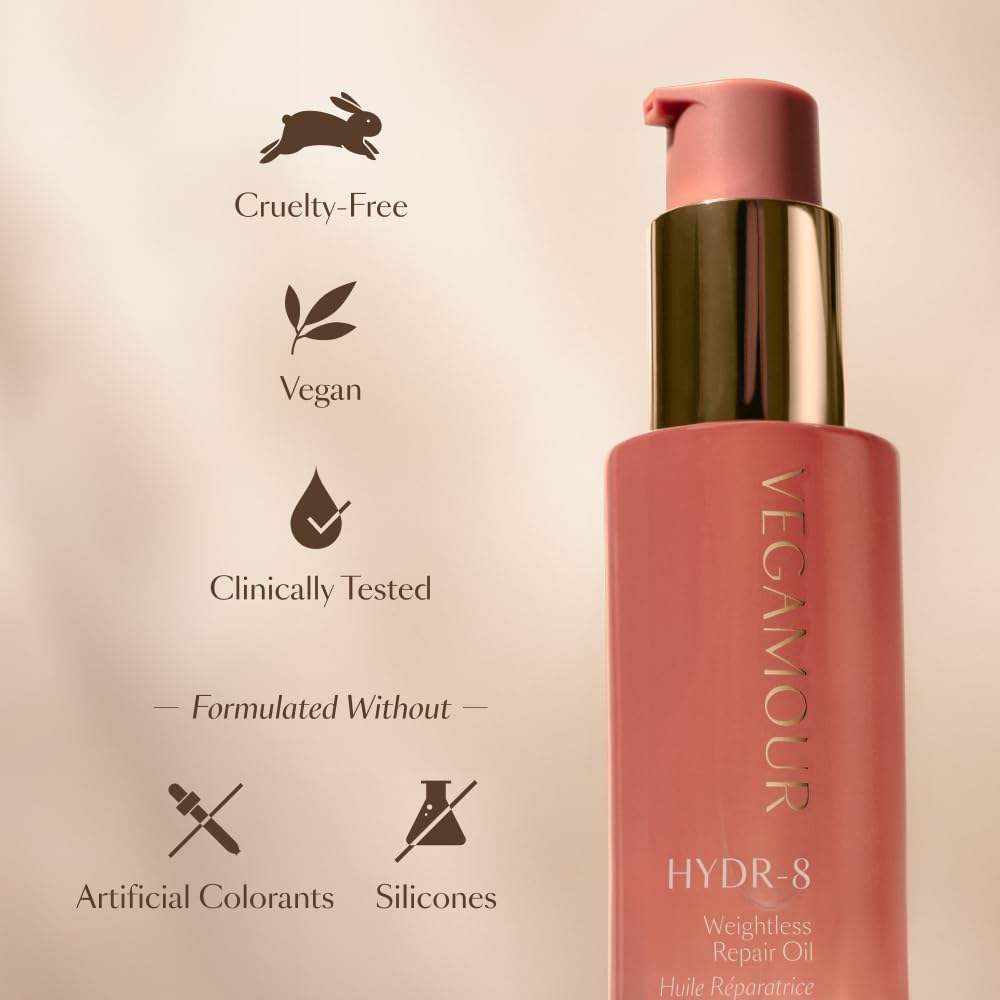 Vegamour Hydr-8 Weightless Repair Oil - Strengthens & Smooths Hair with Marula Oil & Vitamin C | All Hair Types, Vegan, Cruelty-Free