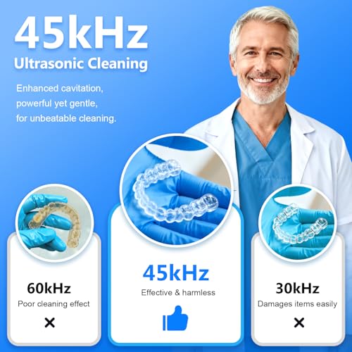 Beinhome Black Ultrasonic Retainer Cleaner - 45kHz Sonic Deep Clean