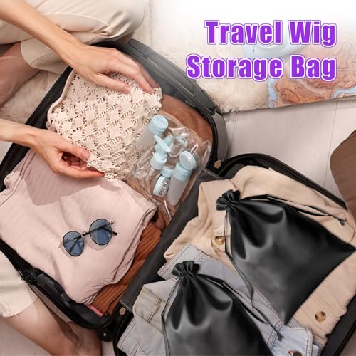 2-Pack Silk Satin Wig Bags - Black & Purple Travel Storage