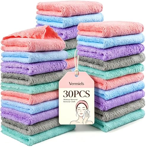 30 Pack Reusable Makeup Remover Cloths - Soft Coral Velvet Towels