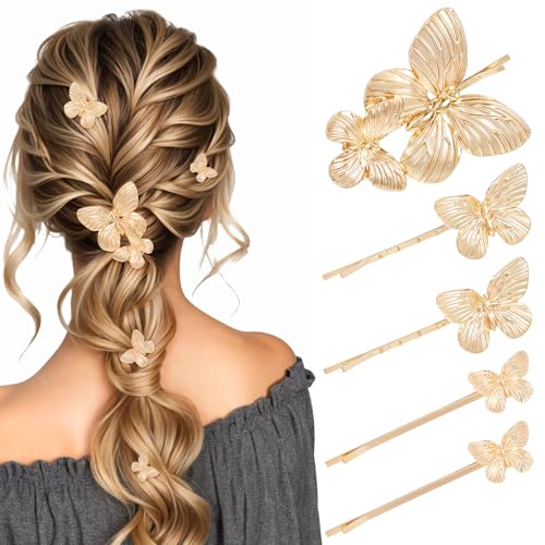 Gold Butterfly Hair Clips Set | 5Pcs Elegant Hair Accessories