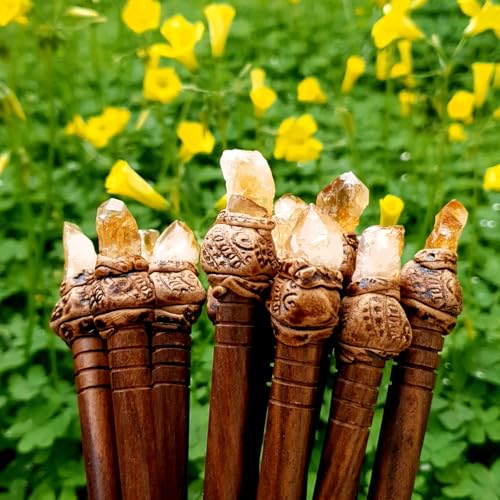 Citrine Raw Gemstone Crystal Hair Stick | Handmade Red Rosewood