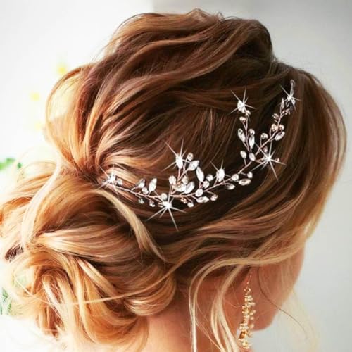 GENBREE Silver Rhinestone Wedding Hair Vine - Elegant Bridal Hair Piece