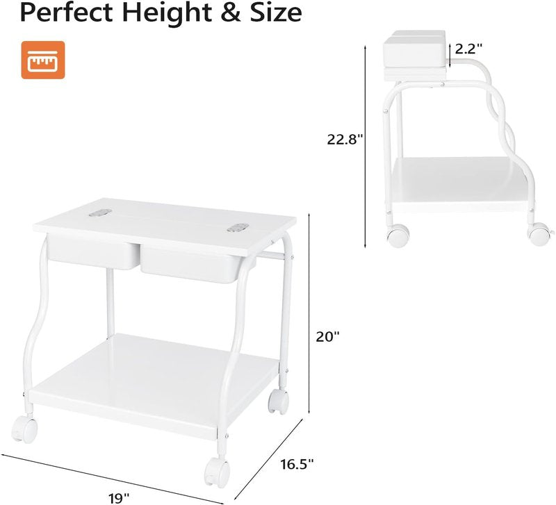 Pedicure Cart - Portable Foot Bath Trolley with Adjustable Stool & Locking Wheels | White