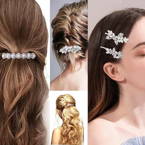 Fireach C-5 Rhinestone Hair Barrettes for Women Bridal Sparkly Hair Clips