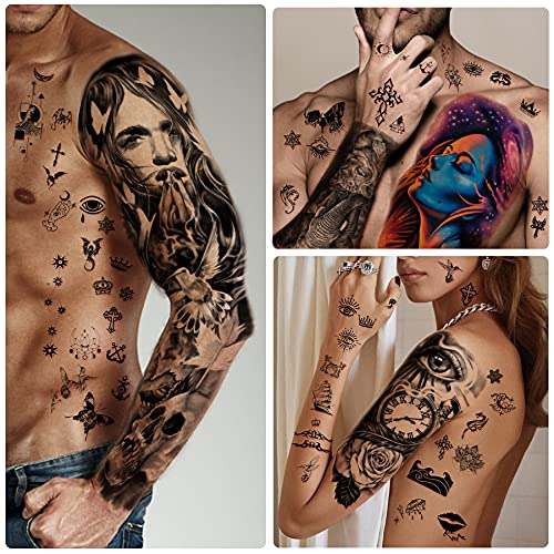 Black Extra Large Waterproof Temporary Tattoos - 46 Sheets