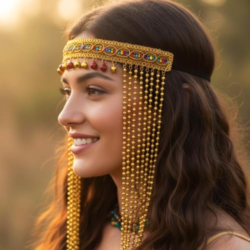 Campsis Egyptian Gold Beaded Tassel Headband for Costume & Cosplay