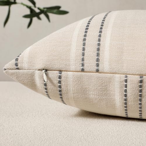 Handmade Striped Linen Throw Pillow Covers 12x20 - Set of 2