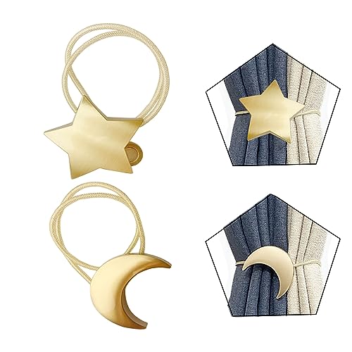 Magnetic Gold Moon & Star Curtain Tiebacks - 1 Pair Decorative Holdbacks
