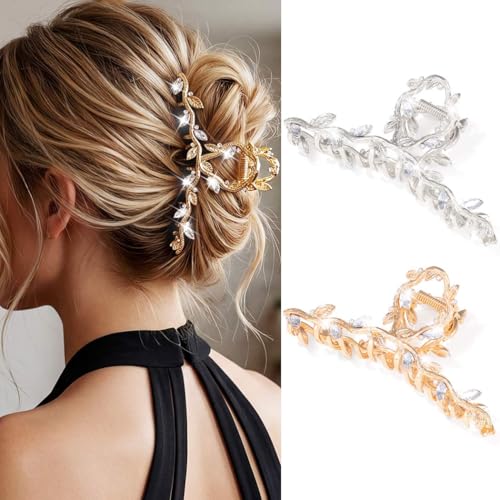Gold Rhinestone Claw Clips for Women - Pack of 2 Fancy Hair Accessories