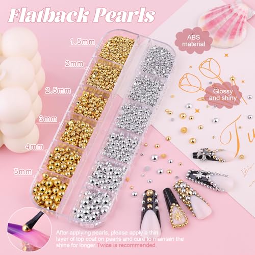 Half Round Nail Pearls Gems - Gold & Silver Charms (6 Sizes)