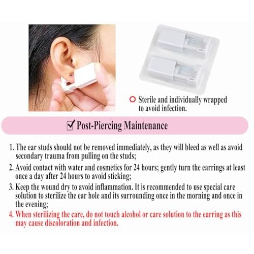 VitaCool Ear Piercing Kit Disposable Ear Cartilage Piercing Gun Kit with Sterile CZ Studs Easy and Safe Earring Self for Yourself Use at Home(Gold Mixed Patterns 3mm)