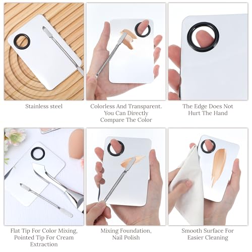 3PCS Stainless Steel Makeup Mixing Palette Set with Brush & Spatula