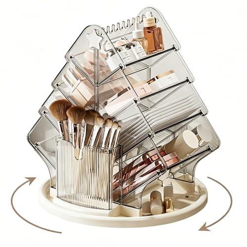 MIUOPUR 360° Rotating Makeup Organizer, 10-Compartment Clear Lazy Susan