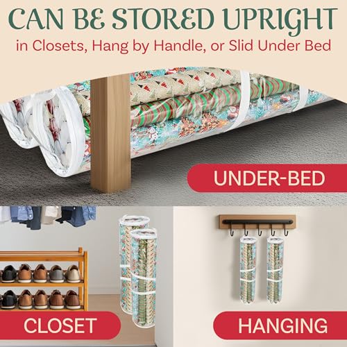 Elf Stor Wrapping Paper Storage Bags - Set of 2 Clear Totes for 30-Inch Rolls