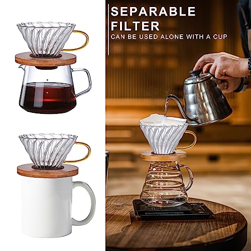 Gute Glass Pour Over Coffee Dripper with Bamboo Stand - 1-4 Cups