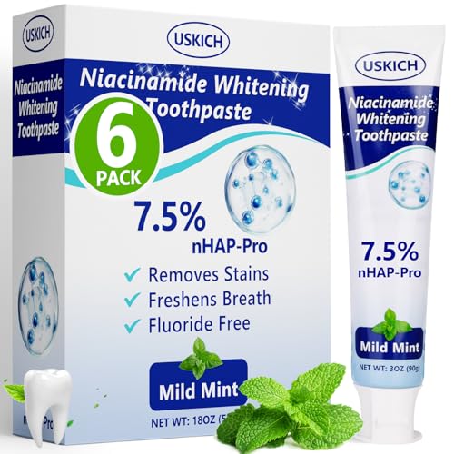 USKICH 7.5% Nano Hydroxyapatite Toothpaste 3 oz (Pack of 6) - Fresh Breath, Whitening & Sensitive Relief