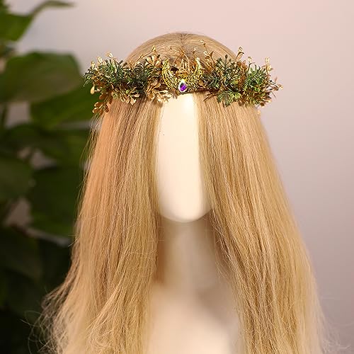 MOSTORY Elf Flower Crown - Gold Green Holcus Lanatus Fairy Headpiece