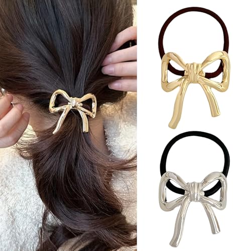 Elegant Bow Hair Ties for Women - Gold & Silver 2 Pack
