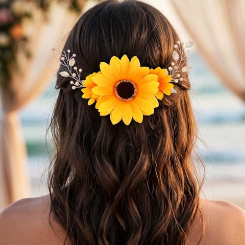 Gorais Sunflower Bridal Hair Vine with Pearls - Wedding Hair Piece