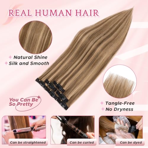 SEGO Pro 6PCS Clip-In Human Hair Extensions 10 Inch #4P27 Medium Brown Mix Dark Blonde