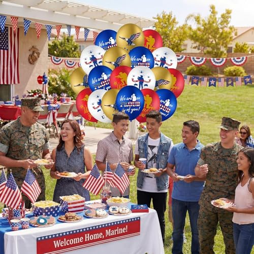 Skylety 24 Pcs Patriotic Marine Party Balloons - Blue, White, Gold & Red