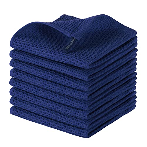 Joybest Cotton Kitchen Dish Cloths - 8-Pack Waffle Weave, 12x12" Navy Blue