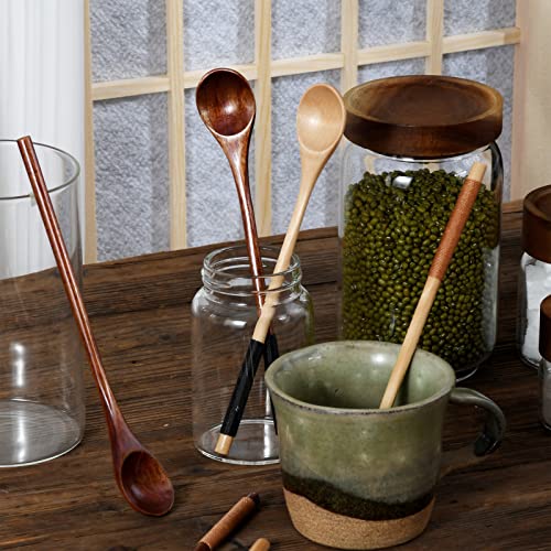 Set of 6 Durable Wooden Cooking Spoons - Long Handle Stirring & Mixing Utensils