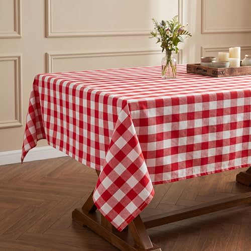 Waterproof Red and White Buffalo Plaid Tablecloth - 60x84 in