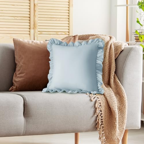 Dusty Blue Ruffle Pillow Covers - 24x24 Inches, 2 Pack