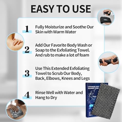 Exfoliating Body Scrubber Towel - Silver Ion & Carbon Fiber, 43.5"