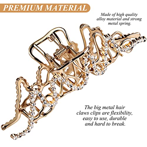 CROWN GUIDE Large Rhinestone Hair Claw Clips for Thick Hair - Gold, Strong Hold, Elegant Design