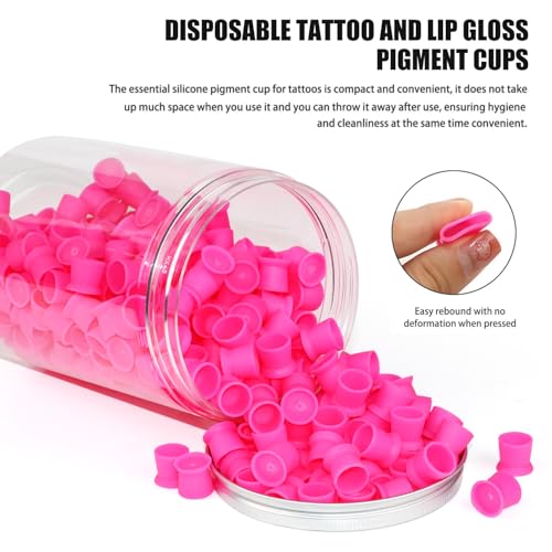 IFERO 300pcs Disposable Silicone Tattoo Ink Cups with Stable U-Base (Pink)