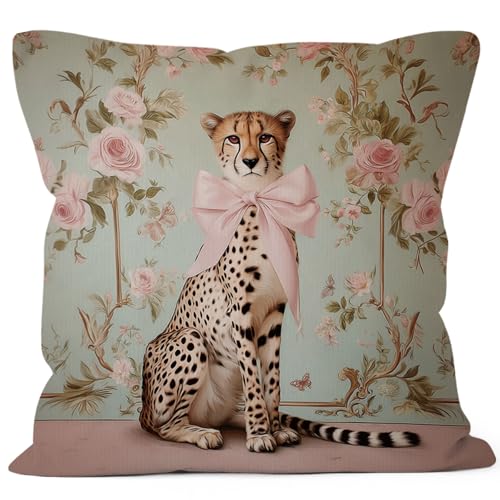 Vintage Chinoiserie Cheetah Throw Pillow Cover - 18x18