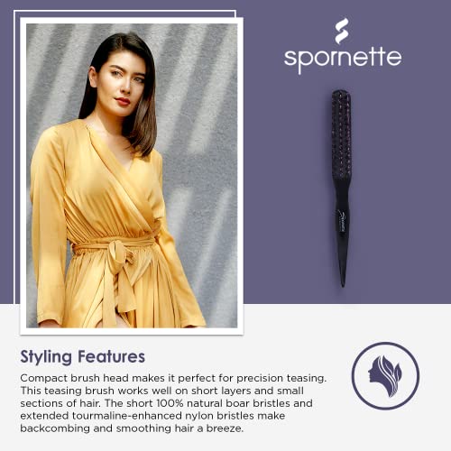 Spornette Little Wonder Boar Bristle Teasing Brush - Compact Styling Tool for All Hair Types