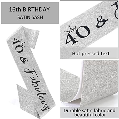 Silver 40th Birthday Sash & Crown Kit for Women - Elegant Rhinestone Decorations