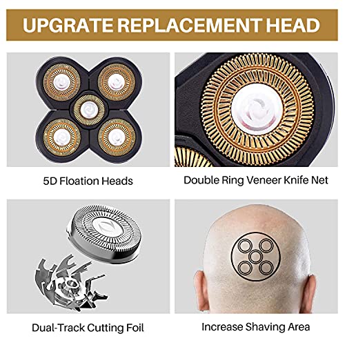 Vsmooth Gold-5G Electric Shaver Replacement Head - Waterproof Blades for Bald Men