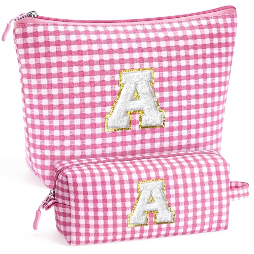 Personalized Pink Initial Makeup Bag Set for Women & Girls - YOOLIFE
