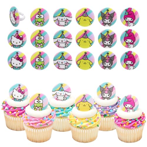 Hello Kitty Cupcake Rings - 24 Pack of Colorful Toppers