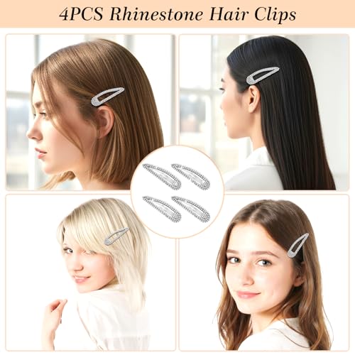 Mabor Silver Rhinestone Hair Clips - 4 Pack Elegant Barrettes