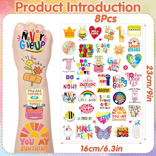 Motivational Quote Temporary Tattoos - 200+ Affirmation Stickers