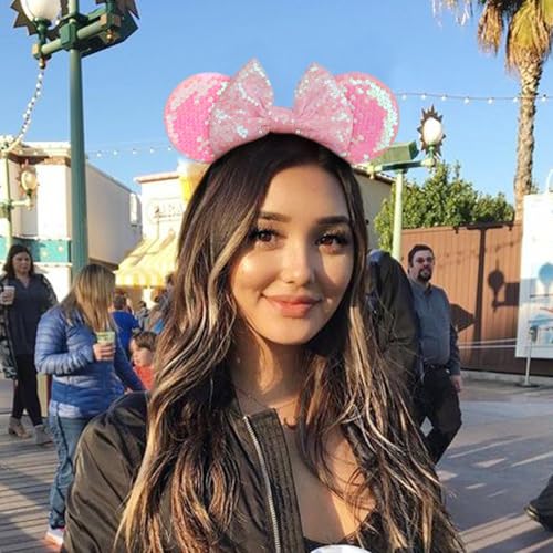 Minnie Mouse Ears Headbands with Bow - 2 Pcs Elastic Costume Accessories, Purple & Pink