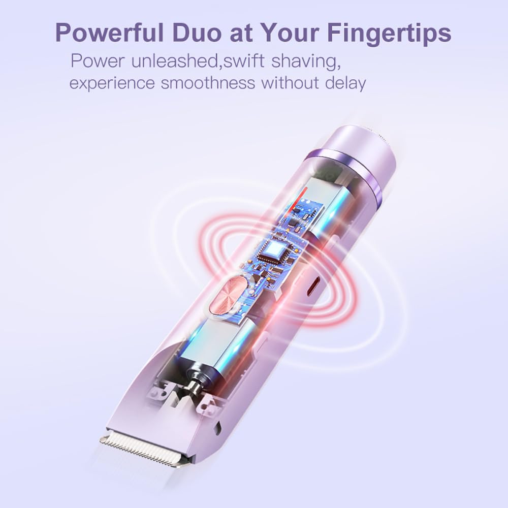 ANFOOS Women's Electric Shaver Bikini Trimmer for Women Razors 2-in-1 Dual Head Design IPX7 Waterproof Wet & Dry Use Body Groomer Hair Trimmer Remover for Facial Underarm Arm Face Leg Bikini (Purple)