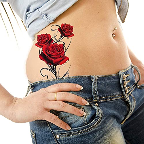 2 Large Red Gothic Rose Temporary Tattoos for Women & Teens