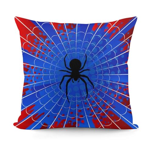 Spider Web Throw Pillow Cover - 18x18 Inch Blue & Red Design